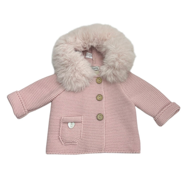 Cappottino in Filo di Cotone con Cappuccio Pelliccia, Bottoncini in Legno, Taschina