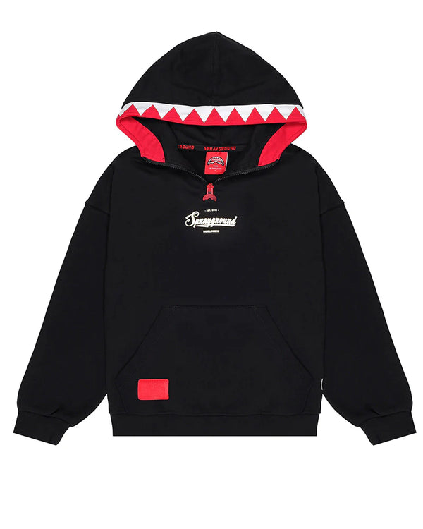 Felpa con mezza zip con cappuccio con bocca con lo squalo