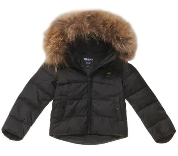 Giubbino in piuma d'oca con cappuccio decorato con pelliccia orginale staccabile