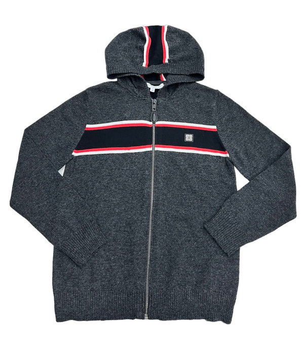 Cardigan con Cappuccio e Zip in Maglia, Striscia Tricolore