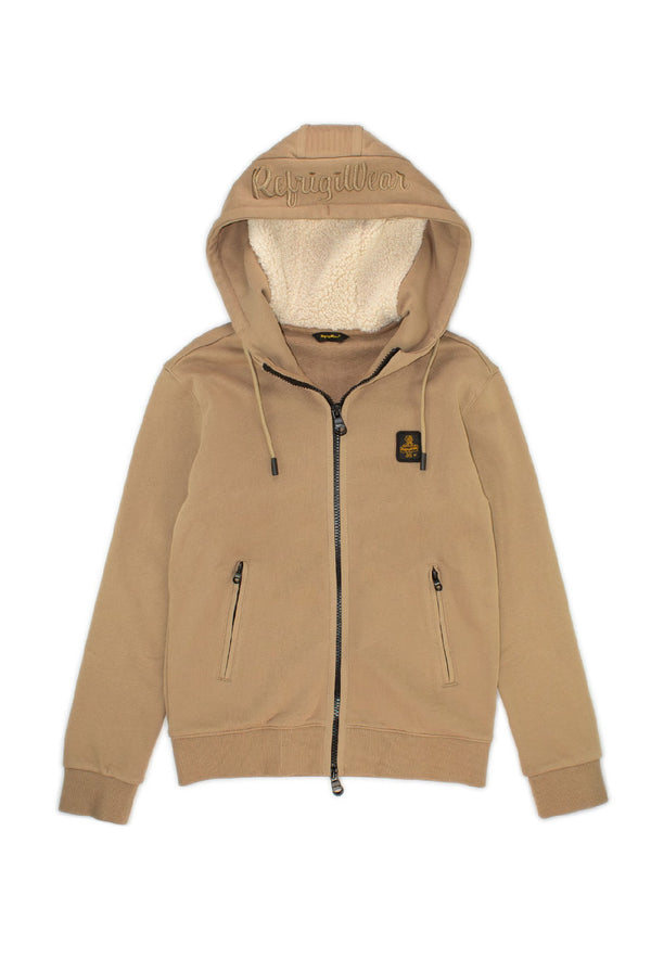 Felpa full con zip e cappuccio con pelliccia all'interno