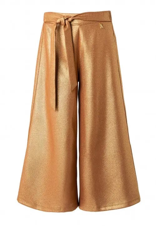 Pantaloni A Zampa Realizzati in LUREX Bronzo .Vita elasticizzata con fiocco