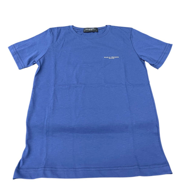 T-SHIRT GIROCOLLO CON MANICHE CORTE. LOGO RICAMATO A CONTRASTO