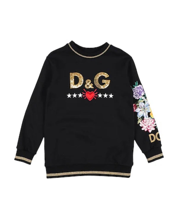 Felpa Girocollo con Ricamo sul tutto il Capo, Logo e Strisce Glitter