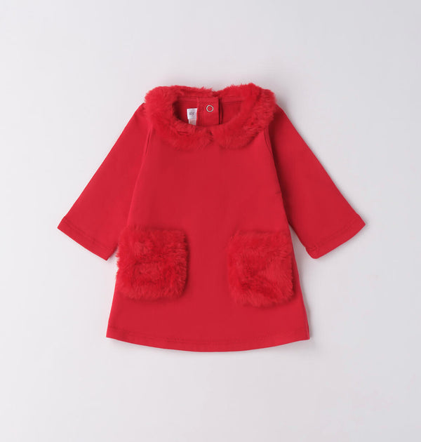 Abitino natalizio con colletto e tasche in ecopeliccia