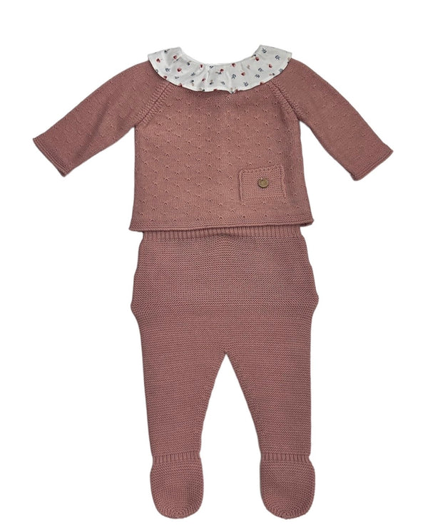 Tutina Spezzata in Filo Cotone, Collo Rouche in Cotone Fantasia e Tasche