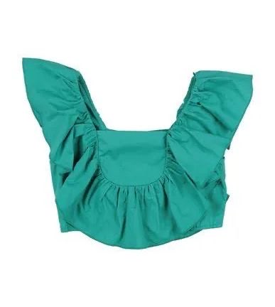 Camicia corta di cotone con maniche a rouches