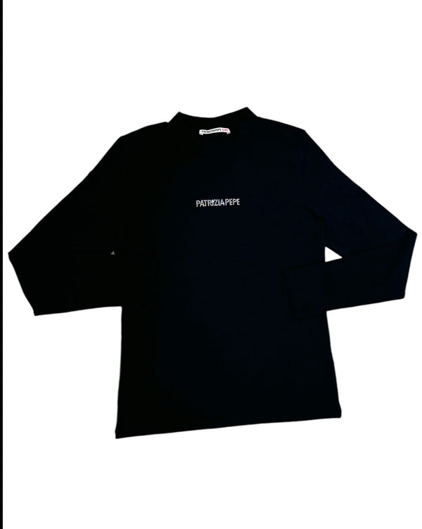 T-shirt maniche lunghe con scritta brillantinata