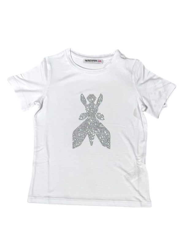 T-shirt con stampa brillantinata
