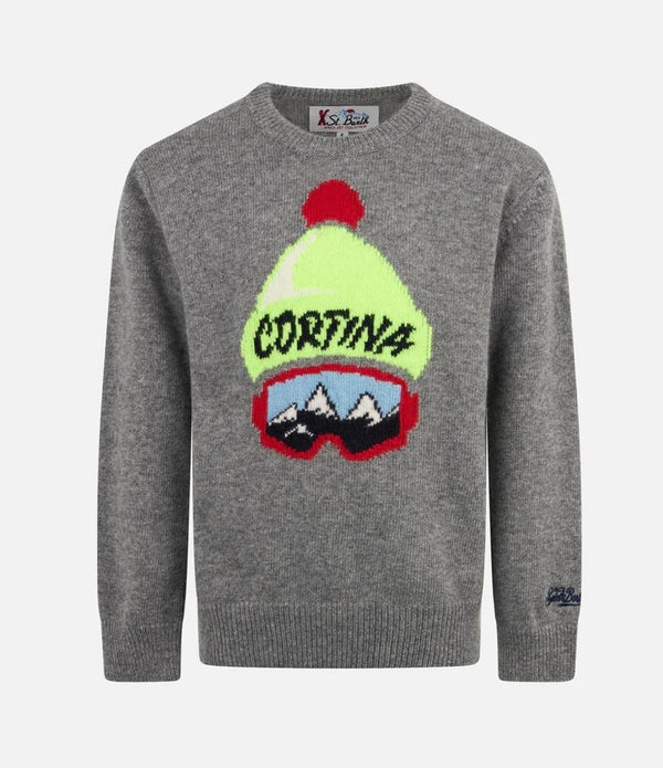 Maglia Girocollo con Stampa Jacquard Cappello Cortina