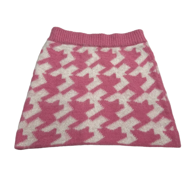 Gonna Lavorata a Maglia Stampa PIED de POULE Rosa