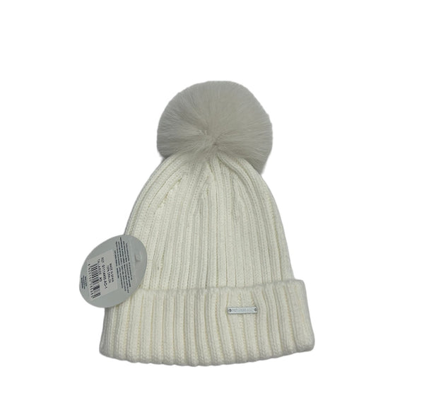 Cappellini con Pom Pon Pelliccia in Filo di Cotone, Tinta Unita