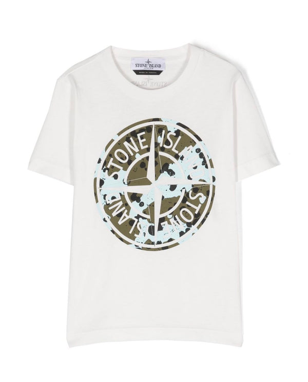 T-SHIRT Manica Corta con Logo dei Venti Stone  Island Stampato Mimetico Davanti
