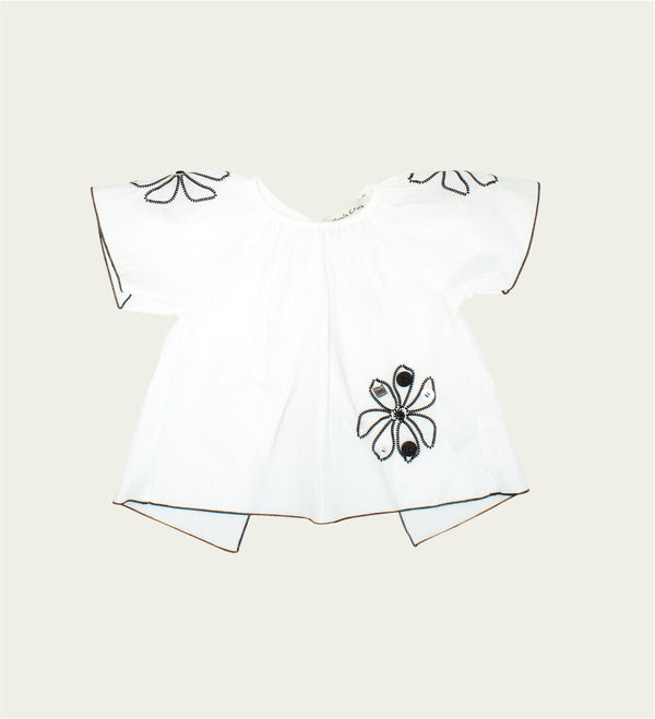 Camicia con rouches e ricami