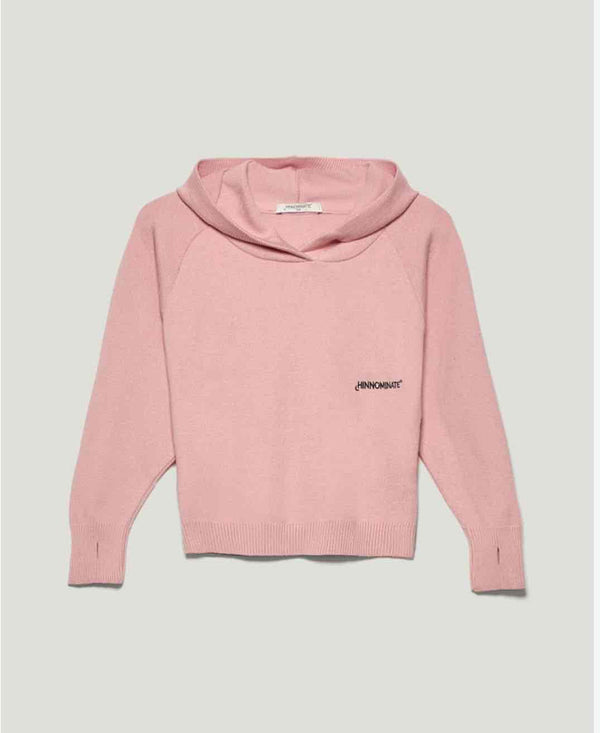 felpa di lana crop con cappuccio