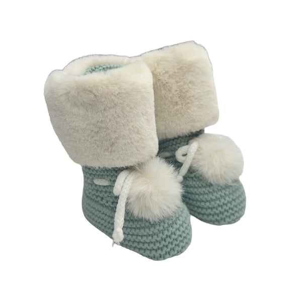 Scarpine in Filo di Cotone con Pom Pon Laccetti e Pelliccia