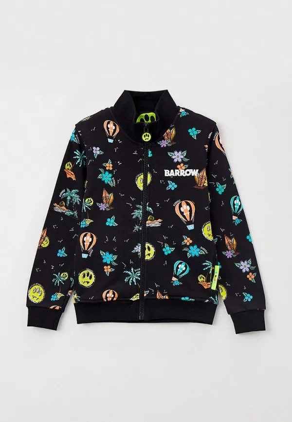 Felpa con Zip Tinta Unita con Stampe in Contrasto, Logo