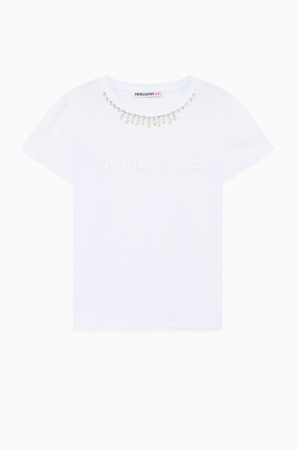 T-shirt con gioielli e logo