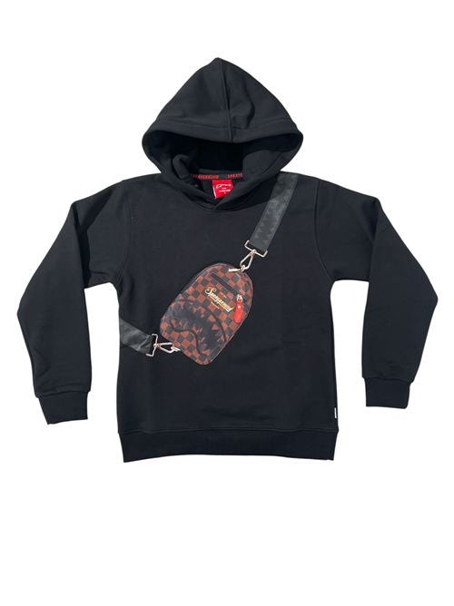 Felpa con cappuccio con zaino in 3 D a scacchi