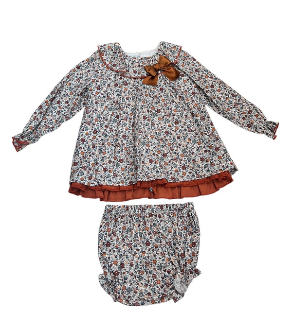 Abitino con Coulotte in Cotone Fantasia, Collo Rouche e Fiocco