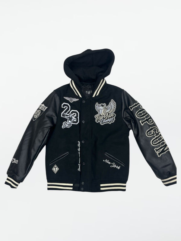 Giubbino college con cappuccio,  zip e bottoni