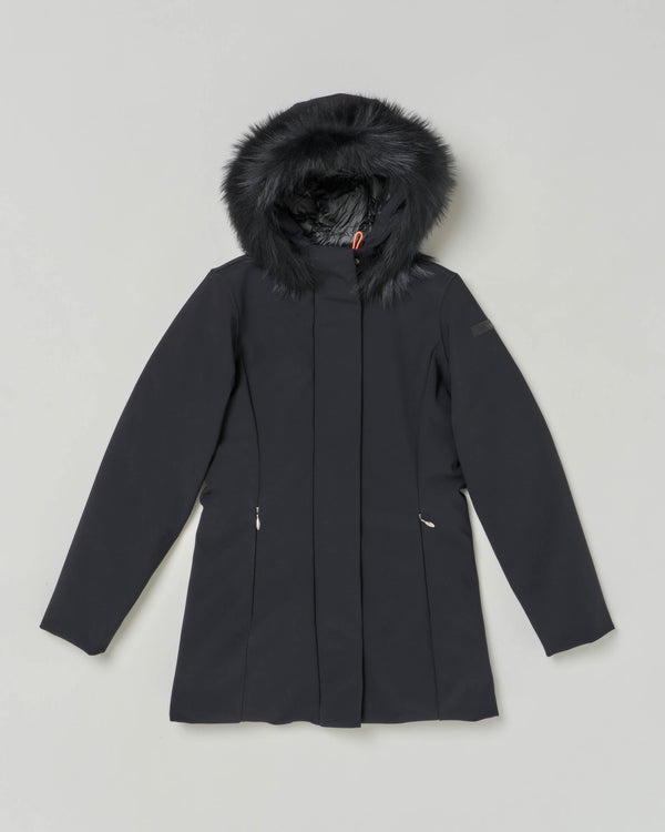 WINTER LONG FUR - Giubbino lungo in tessuto tecnico con cappuccio decorato con pelo di volpe