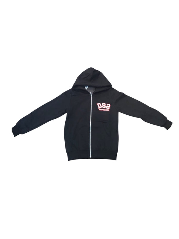 Felpa con zip e cappuccio e logo piccolo laterale