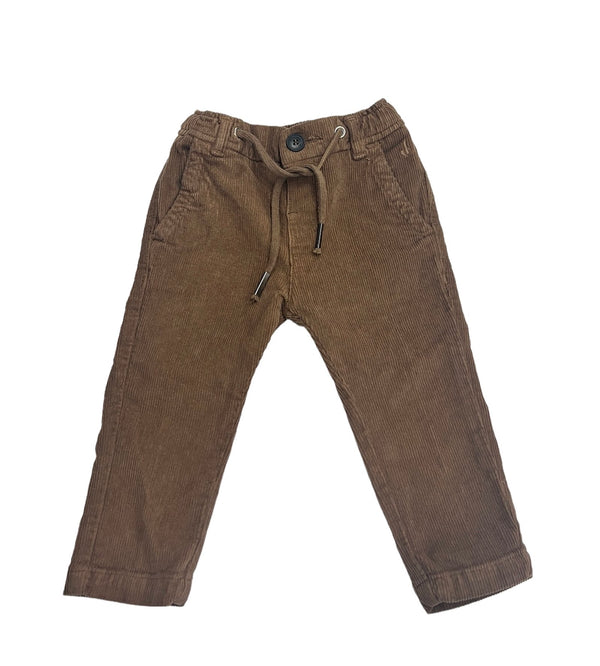 Pantalone Chino in Velluto con Elastico Regolato da Coulisse, Tasche Davanti e a Filo Dietro, Chiusura con Cerniera Nascosta e Bottone