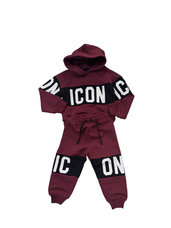 Completo felpa con cappuccio e scritta e pantalone di tuta