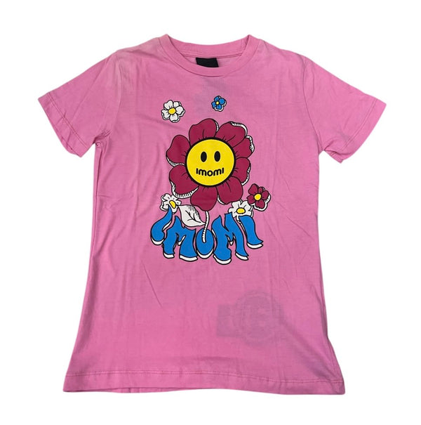 T-SHIRT IN TINTA UNITA CON STAMPA FLOREALI A CONTRASTO