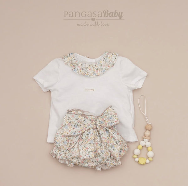 pagliaccetto di cotone e t-shirt con colletto a fantasia