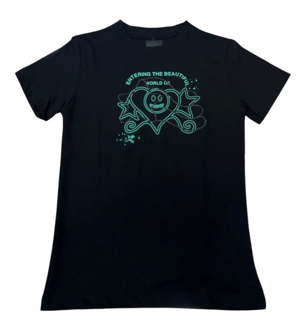 T-SHIRT IN TINTA UNITA CON STAMPA GLITTER A CONTRASTO