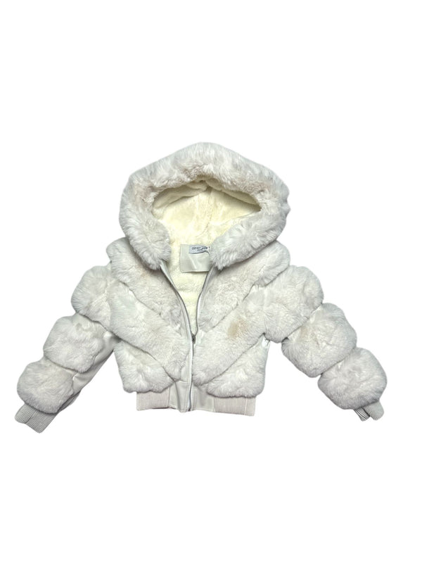 pelliccetta con cappuccio ed inserti in ecopelle