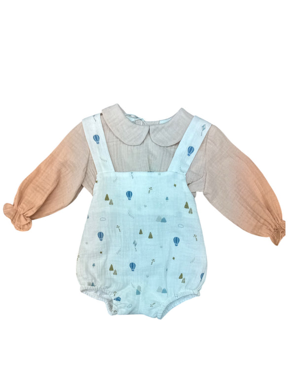 Salopette con camicia misto lino
