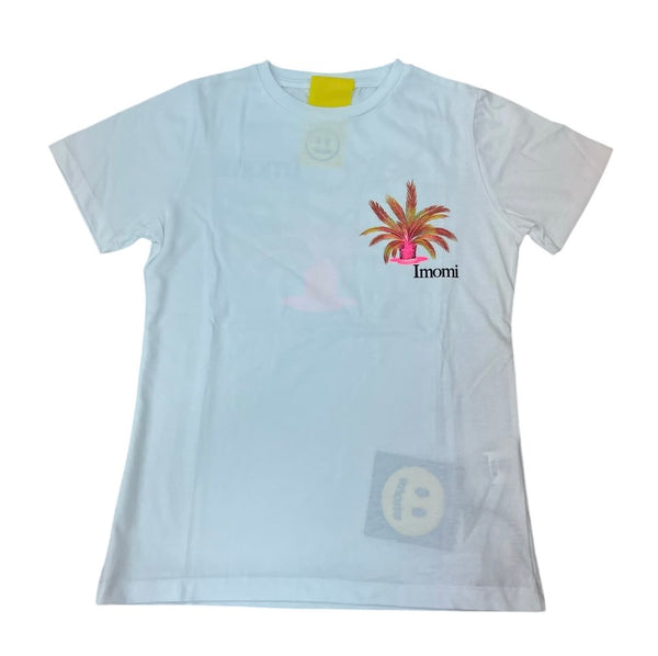 T-SHIRT IN TINTA UNITA CON STAMPA PALME A CONTRASTO