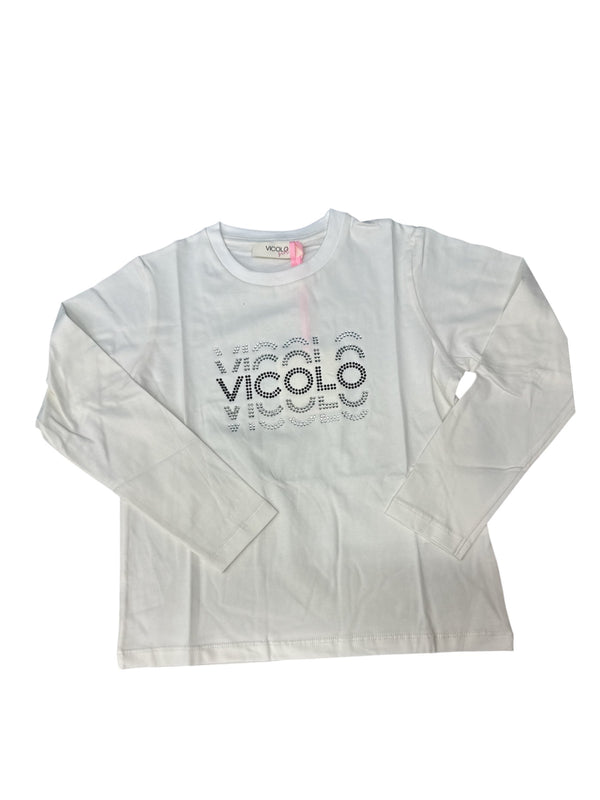 T-shirt manica lunga con scritta brillantinata