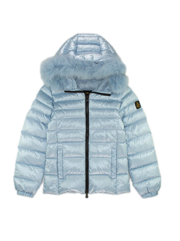 Giubbino con piuma cappuccio e zip