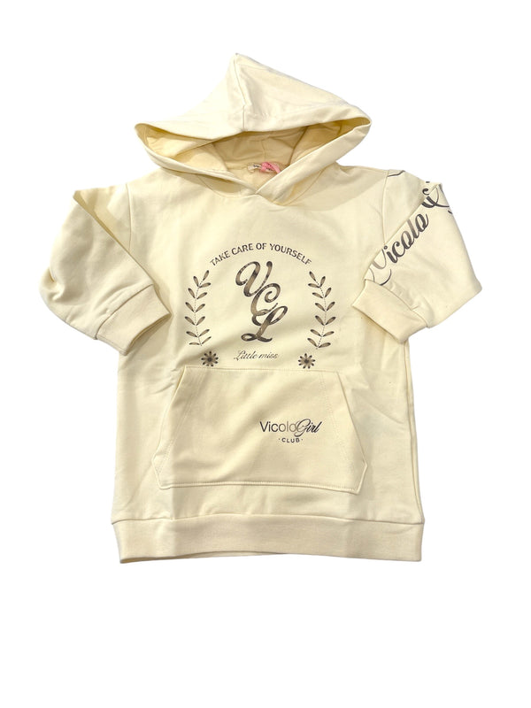 Abito in felpa con cappuccio e disegno