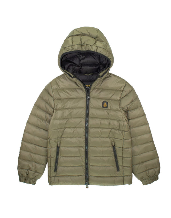 Giubbino in piuma d'oca con cappuccio e zip