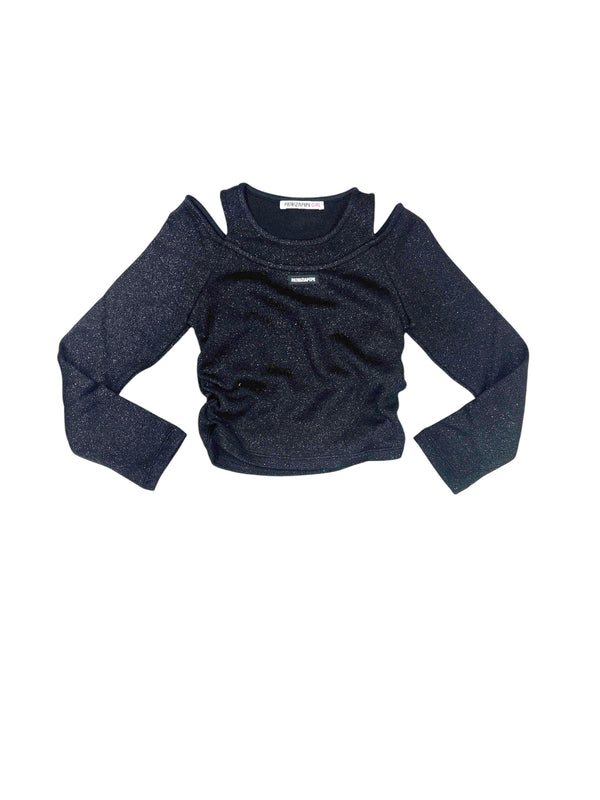 Maglia crop girocollo glitterata
