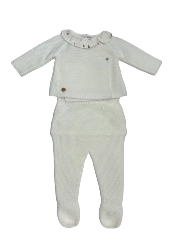 Tutina Spezzata in Filo Cotone con Chiusura Bottoni, Collo Rouche in Cotone Fantasia